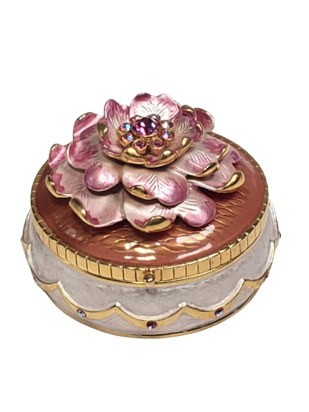 Joan Rivers Floral Trinket Box with Detachable Brooch & Matching Earrings